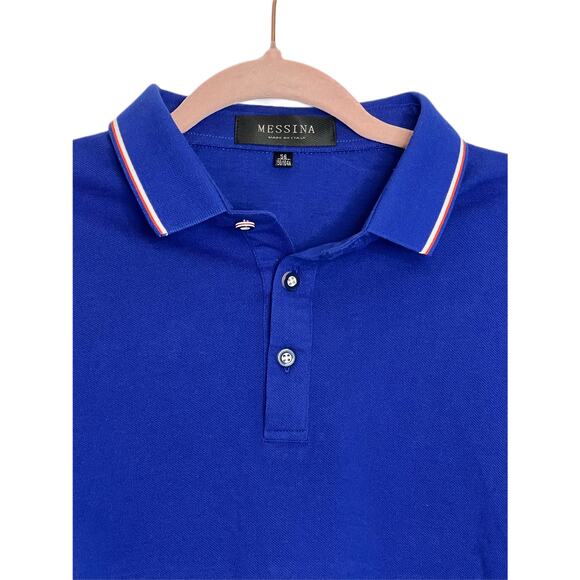 Messina Made By Italy Mens 100% Cotton Collar Royal Blue Polo Shirt Size XL (56) - Picture 2 of 9